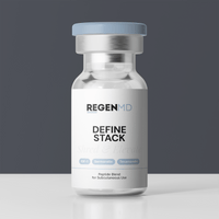 Define stack peptide vial with clear peptide liquid inside the bottle.