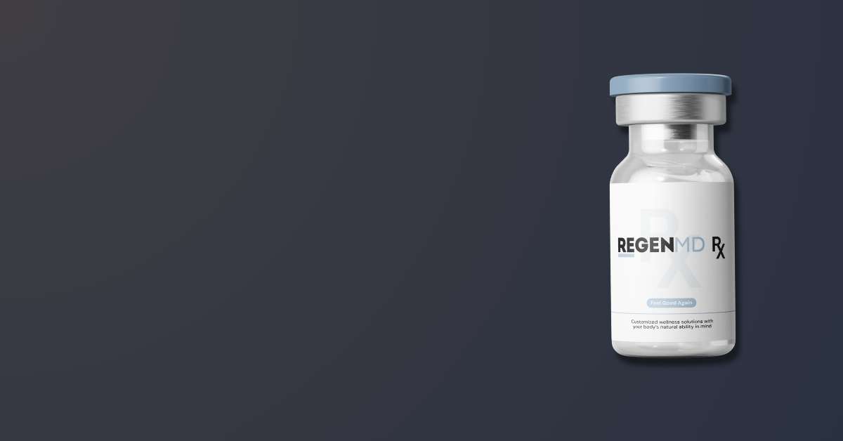 One generic RegenMD vial on a plain dark blue background.