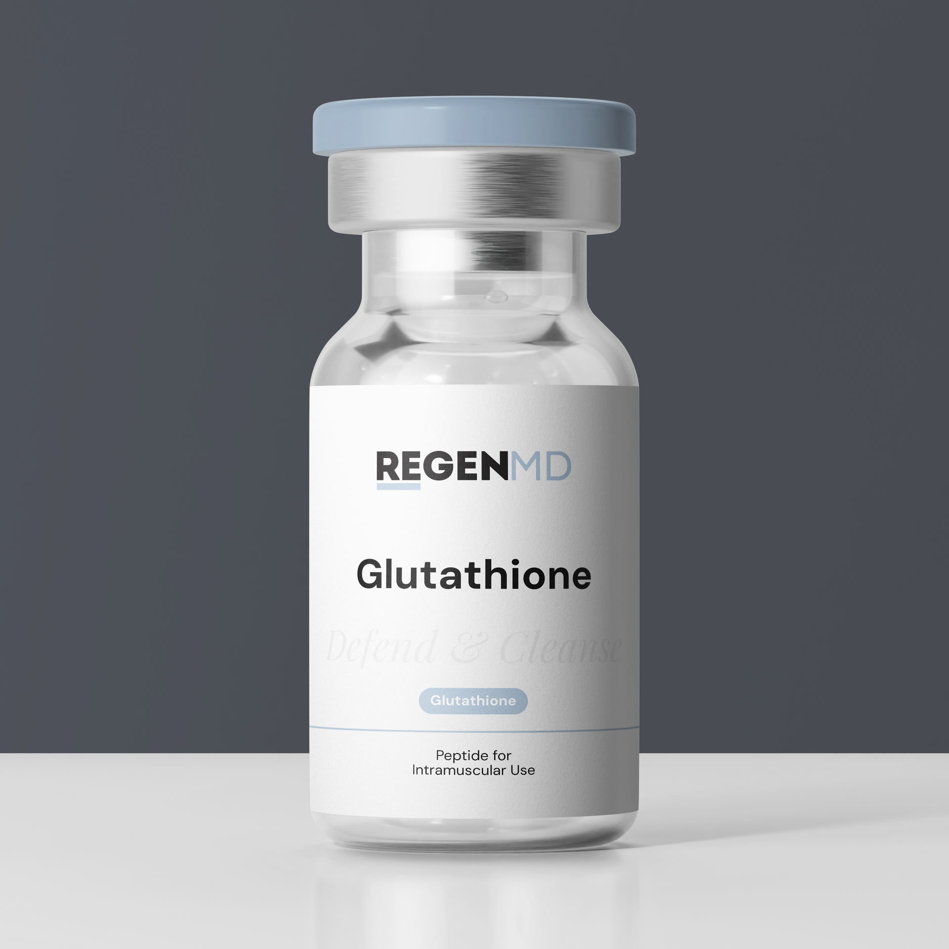 A glutathione peptide vial with clear peptide formula inside.